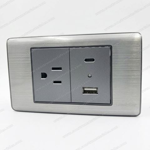 Toma + Usb + C Elite para Empotrar Plata Lumistar